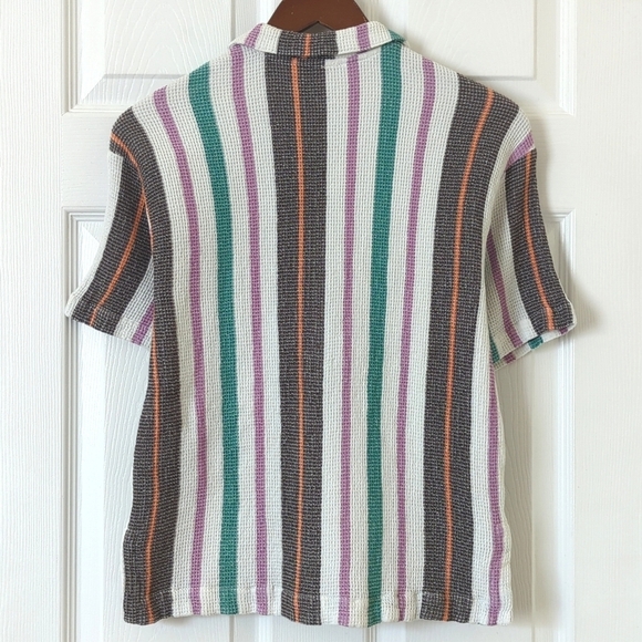 Free People Endless Summer Soleil Time Striped Waffle Knit Boxy Henley Polo XS - Picture 9 of 11